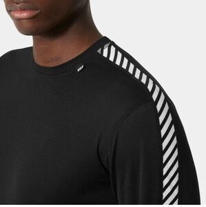 Helly Hansen Dry Stripe Lifa Crew Thermal Long Sleeve, Men's Size L, Black/White